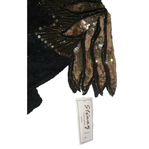 Stenay Dress Vintage 80s 20s Gatsby Dynasty Black Sequin Beaded Flapper Mob Wife - Picture 12 of 16
